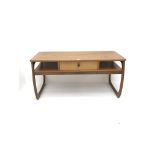 Parker Knoll teak coffee table with through drawer (107cm x 46 cm, H50cm), and a matching nest of th