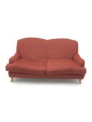 Laura Ashley Twickenham three seat sofa upholstered in a red fabric, turned supports (W188cm) and ma