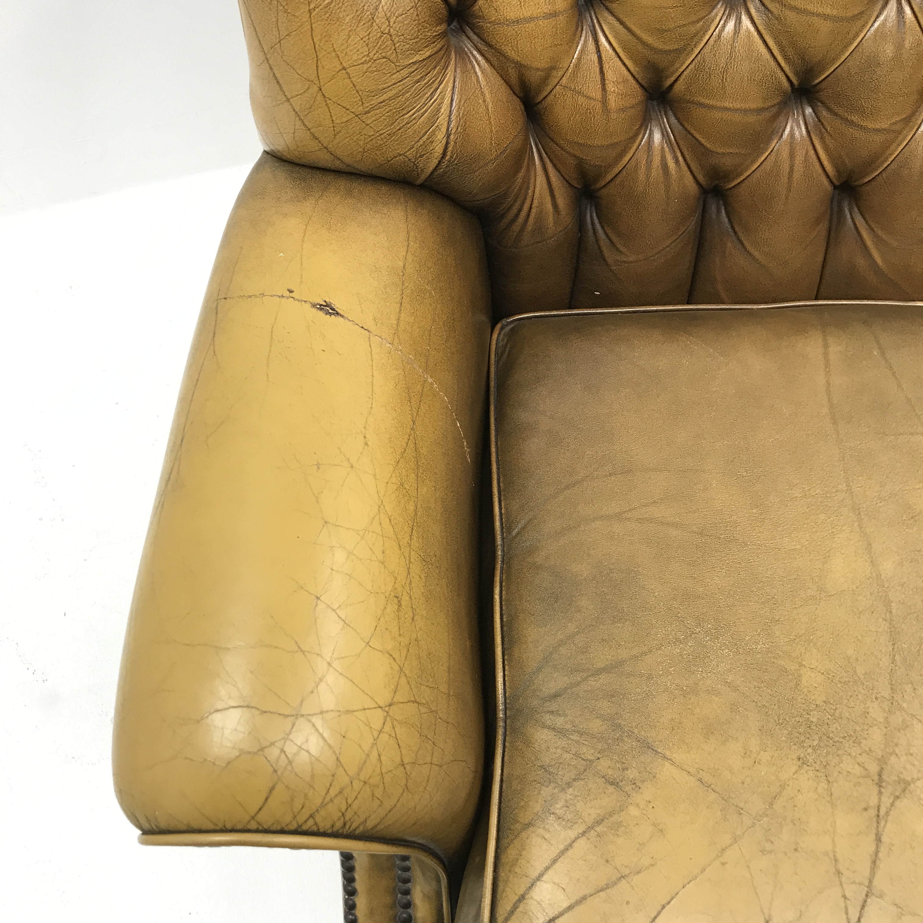 Pegasus three seat sofa upholstered in deeply buttoned antique brown leather, W185cm - Image 11 of 12