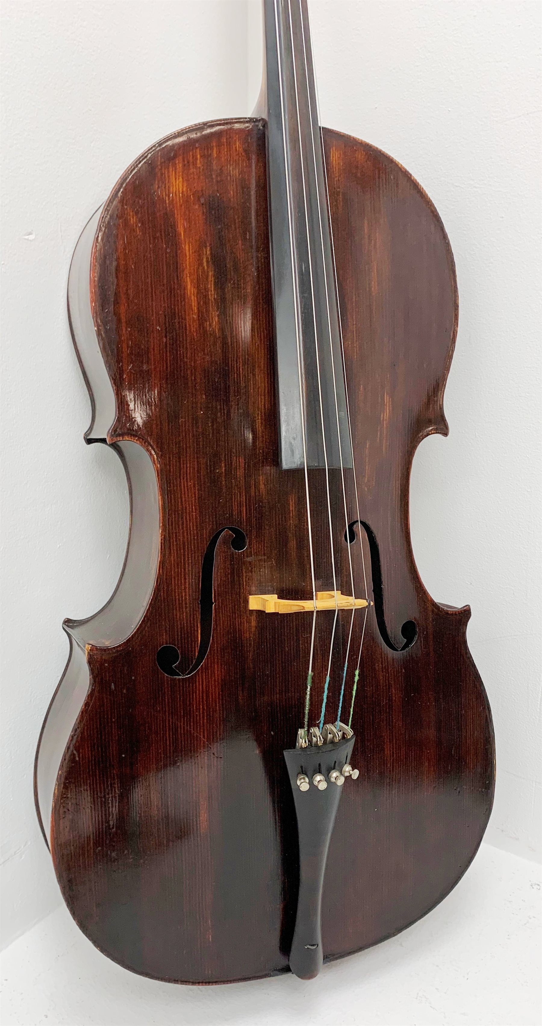 Early 20th century French Mirecourt cello with 76cm two-piece maple back and ribs and spruce top, b - Image 7 of 10