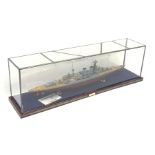 Early 21st century Atlas Editions large model of HMS Hood with paperwork L135cm, on oak base with le