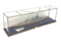 Early 21st century Atlas Editions large model of HMS Hood with paperwork L135cm, on oak base with le