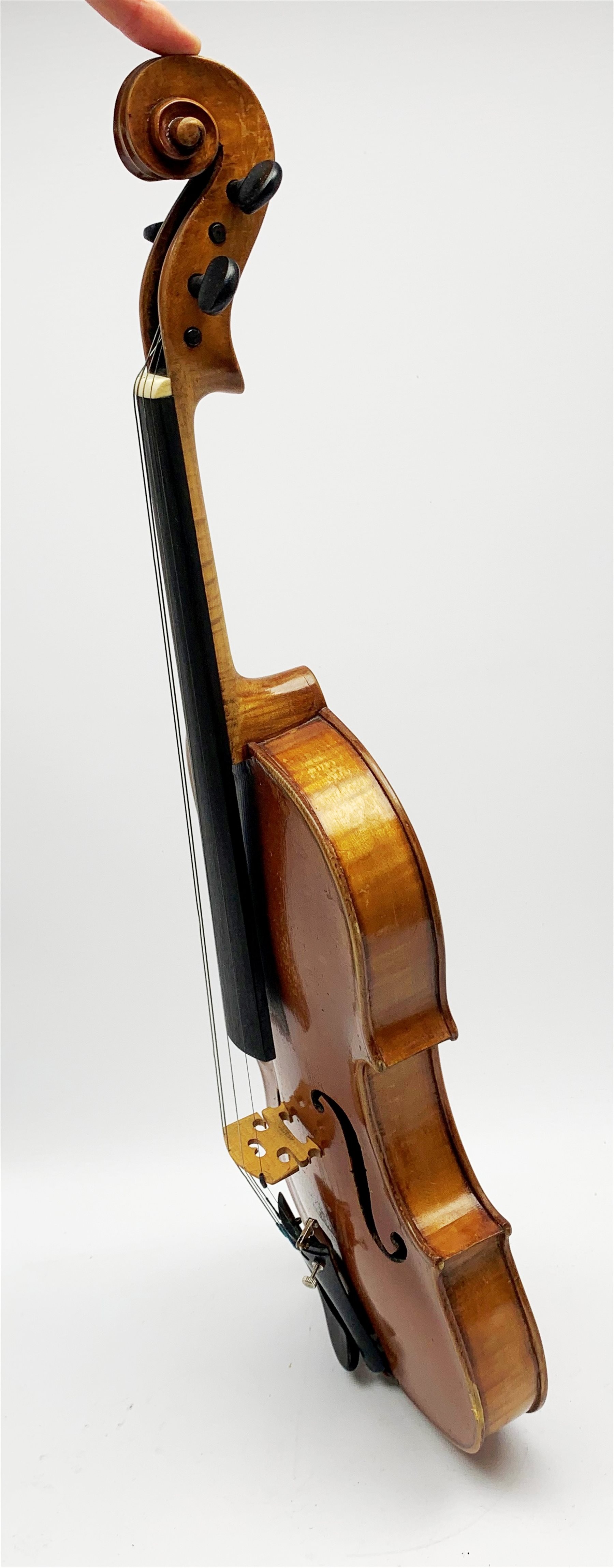 Late 19th century violin with 36cm maple back and spruce top, bears label 'Copy George Klotz Made i - Image 6 of 10