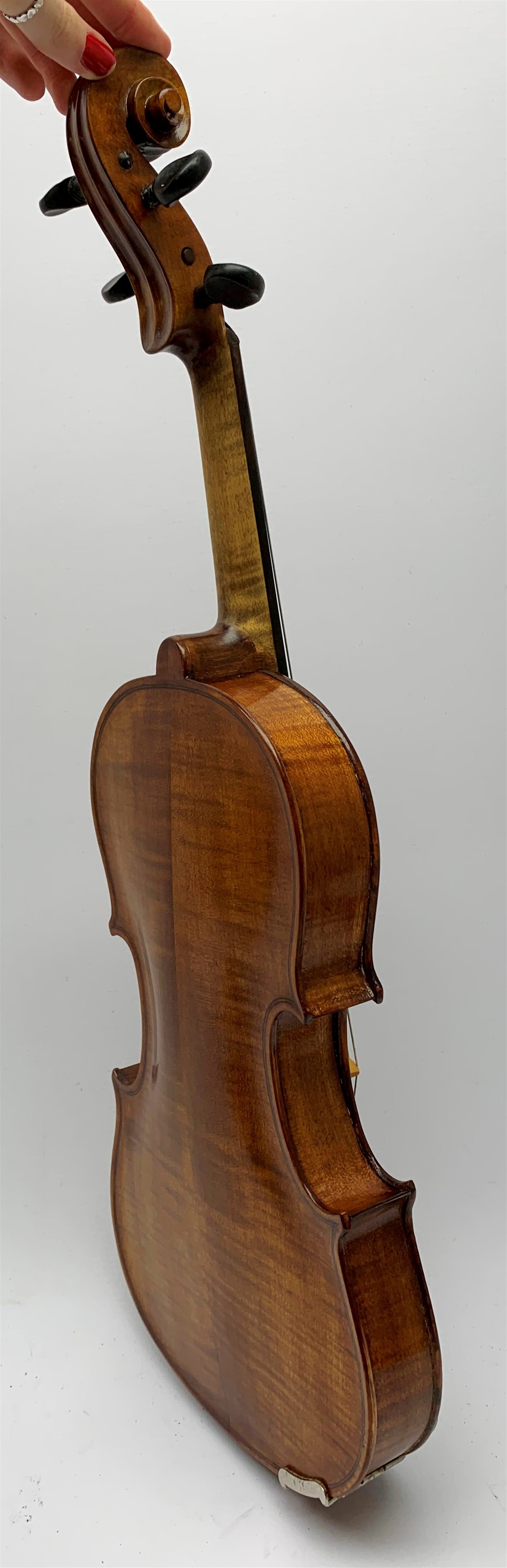 German Saxony violin c1890 with 35.5cm two-piece maple back and spruce top, L59.5cm overall, in car - Image 4 of 10