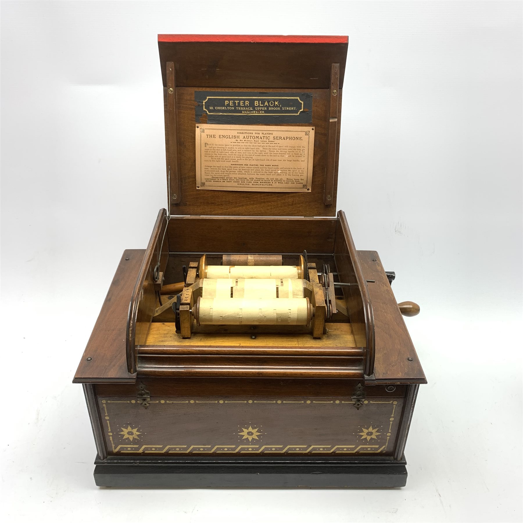 English Automatic Seraphone retailed by Peter Black, Manchester, in gilt stencilled mahogany case o - Bild 2 aus 2