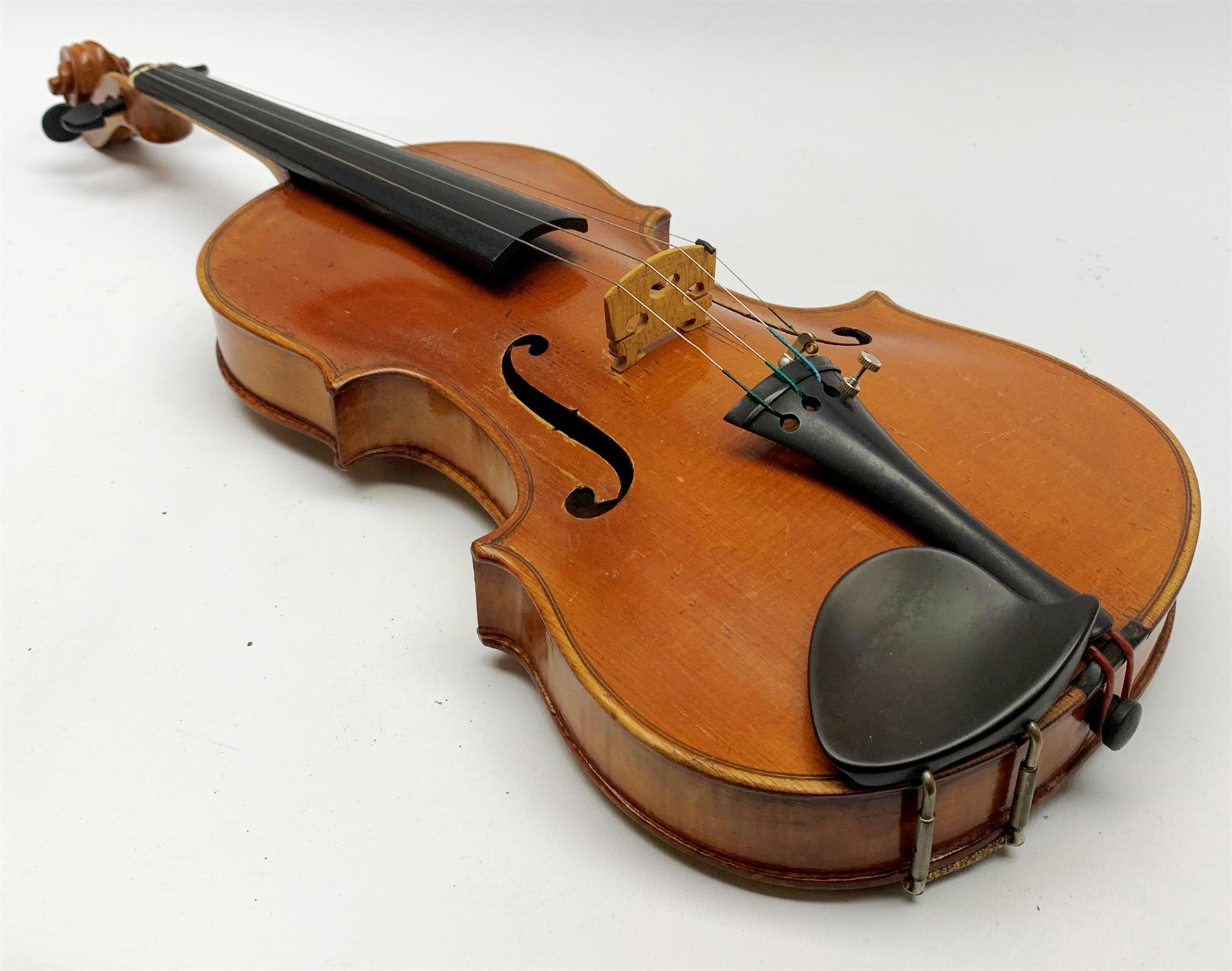 Late 19th century violin with 36cm maple back and spruce top, bears label 'Copy George Klotz Made i - Image 8 of 10