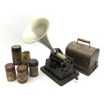 Early 20th century Edison Gem phonograph, the reproducer marked Model-C, with lift-off oak cover, S
