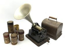 Early 20th century Edison Gem phonograph, the reproducer marked Model-C, with lift-off oak cover, S