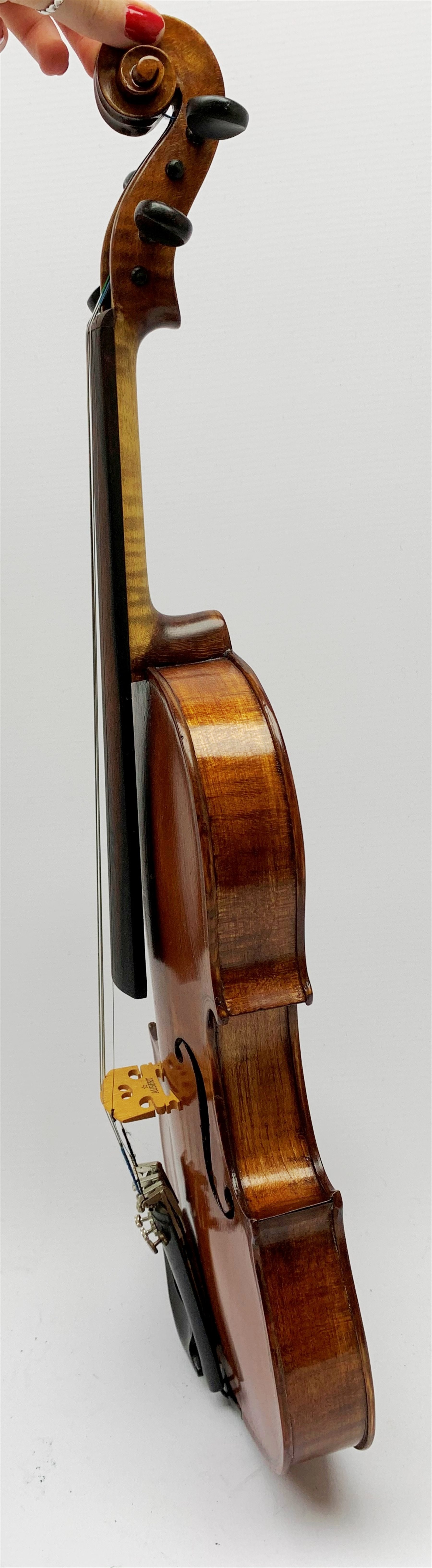 German Saxony violin c1890 with 35.5cm two-piece maple back and spruce top, L59.5cm overall, in car - Image 7 of 10