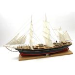 Scale model of the Danish three-masted Training Ship 'Danmark', fully rigged on integral stand L105c