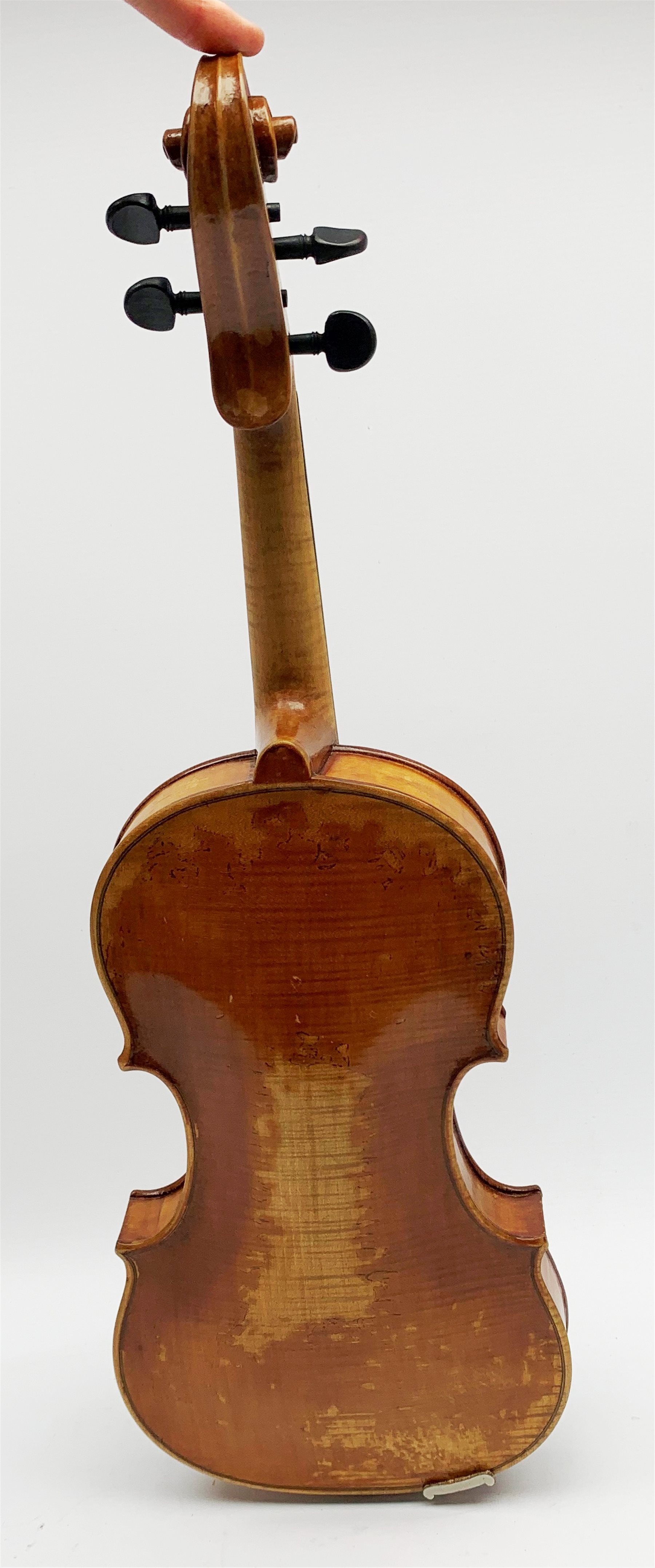 Late 19th century violin with 36cm maple back and spruce top, bears label 'Copy George Klotz Made i - Image 7 of 10