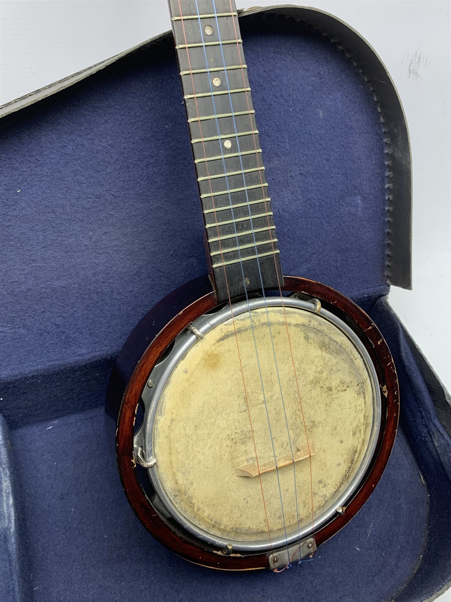 Early 20th century Keech Banjulele banjo, the ebonised back with etched 'signature' Alvin D. Keech, - Image 3 of 6