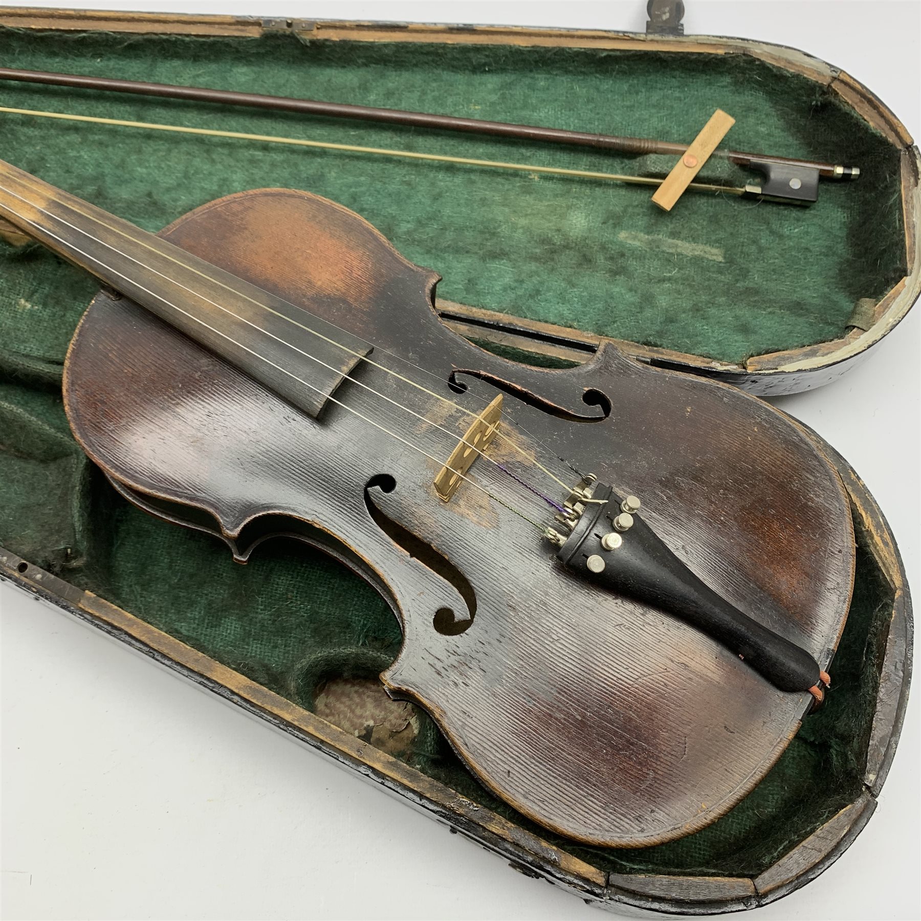 Late 19th/early 20th century violin with 36cm two-piece maple back and ribs and spruce top, stained - Image 6 of 10