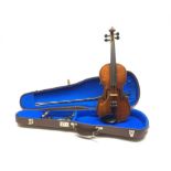 Late 19th/early 20th century German violin with 36cm one-piece maple back and ribs and spruce top, b