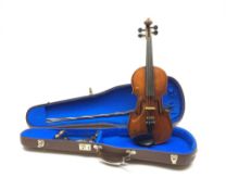 Late 19th/early 20th century German violin with 36cm one-piece maple back and ribs and spruce top, b