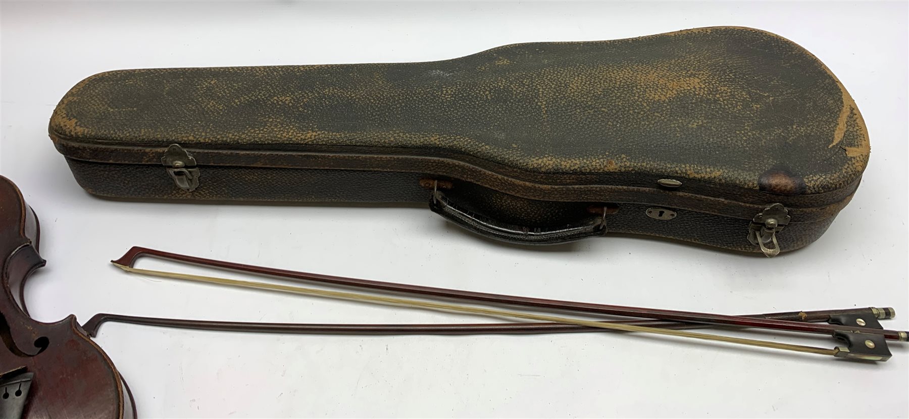 Late 19th/early 20th century violin, with 36cm two-piece maple back and ribs and spruce top, bears - Image 3 of 10