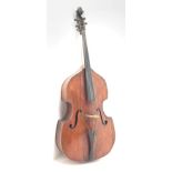 Late 19th century German three-quarter double bass with flat two-piece maple back and ribs, spruce