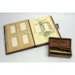 Late Victorian student's brass monocular field microscope H15cm in fitted mahogany box with tweezers