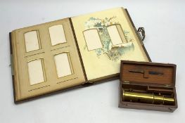 Late Victorian student's brass monocular field microscope H15cm in fitted mahogany box with tweezers