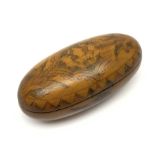 Small sycamore oval box, the hinged lid etched and coloured in the Napoleonic style with shrimps wit
