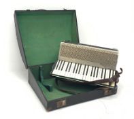 German Mazzini Super piano accordion with decorated black case, twenty-four keys and one hundred and