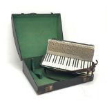 German Mazzini Super piano accordion with decorated black case, twenty-four keys and one hundred and