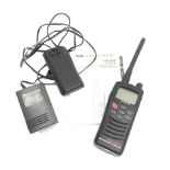 Standard Horizon HX260E hand held VHF marine radio with charger, spare battery and manuals