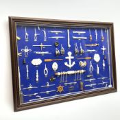 Large framed knot board, including miniature Binnacle, ships wheel and sextant, by Captain D.J.Walk