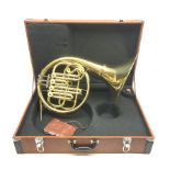 Ventiano brass two-piece French horn, in fitted carrying case with mouthpiece