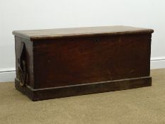 Seaman's camphorwood chest with hinged lid and rope handles, on platform base, stamped W.Cooper Hull