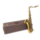Henri Selmer Paris brass tenor saxophone with lacquered finish and chased decoration, serial no. M6