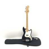 Fender Squier Bronco Affinity Series electric bass guitar, in black and white, serial no. IC0211074