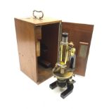 Reichert Wien Late 19th century brass and black japanned monocular microscope stamped C.Reichert Wi