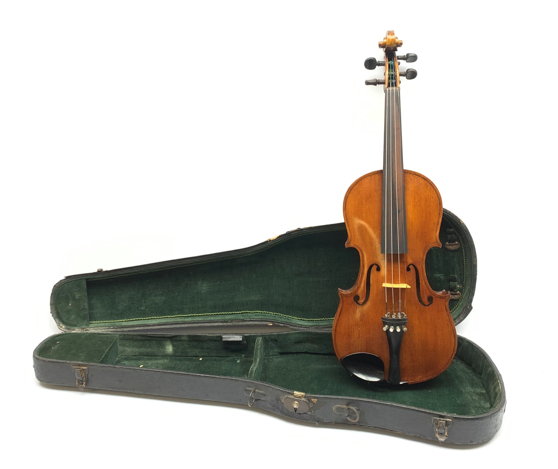 German Saxony violin c1890 with 35.5cm two-piece maple back and spruce top, L59.5cm overall, in car