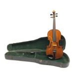 German Saxony violin c1890 with 35.5cm two-piece maple back and spruce top, L59.5cm overall, in car