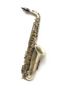 Jacques Albert Fils Saxosolophone silver-plated brass alto saxophone, serial no.517, L64cm, with mou