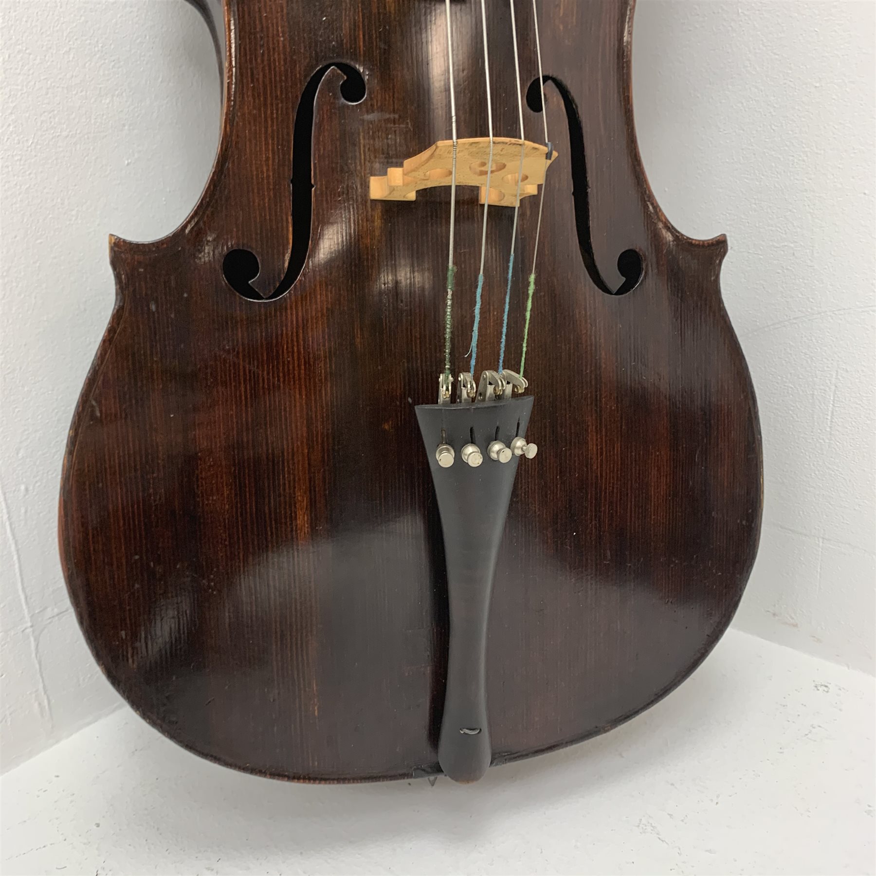 Early 20th century French Mirecourt cello with 76cm two-piece maple back and ribs and spruce top, b - Image 10 of 10