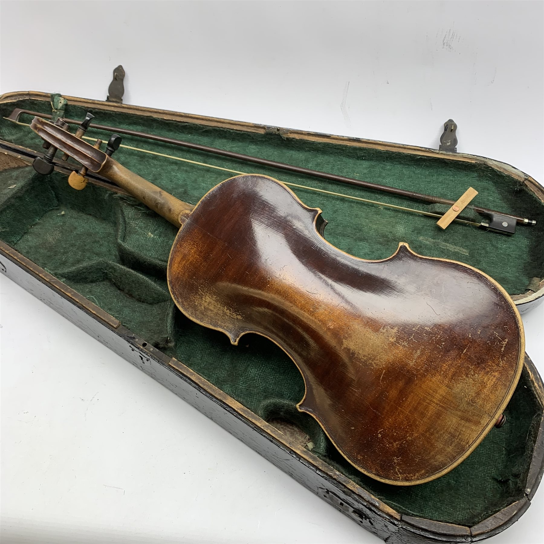 Late 19th/early 20th century violin with 36cm two-piece maple back and ribs and spruce top, stained - Image 7 of 10