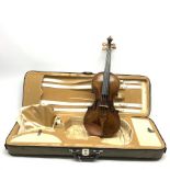 19th century German violin with 36cm two-piece maple back and ribs and spruce top, 59cm overall, in