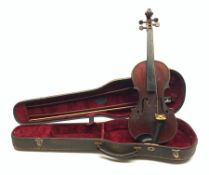 Late 19th/early 20th century violin, with 36cm two-piece maple back and ribs and spruce top, bears