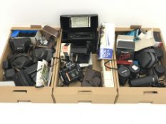 Large quantity of camera equipment in three boxes - Panasonic ZOOM C-900ZM 35mm camera, PENTAX sport