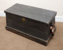 Victorian sailor's small black painted pine chest, the interior of the hinged lid painted with a twi