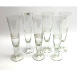 Set of six Toscany Romania lager glasses, each of tall tapering pedestal form etched with a four-mas