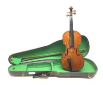 Early 20th century German violin with 36cm two-piece maple back and ribs and spruce top, 61cm overal