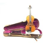 Early 20th century violin c1900 with 36cm two-piece maple back and ribs and spruce top, 59cm overall