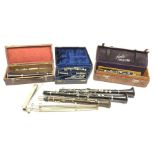 Six clarinets comprising Hawkes & Son No. 9026 in leather case, unmarked E-flat bakelite, Hawkes &
