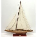 Bespoke Oak Furniture model of a 1930s J Class Americas Cup Challenger sailing yacht with mahogany h