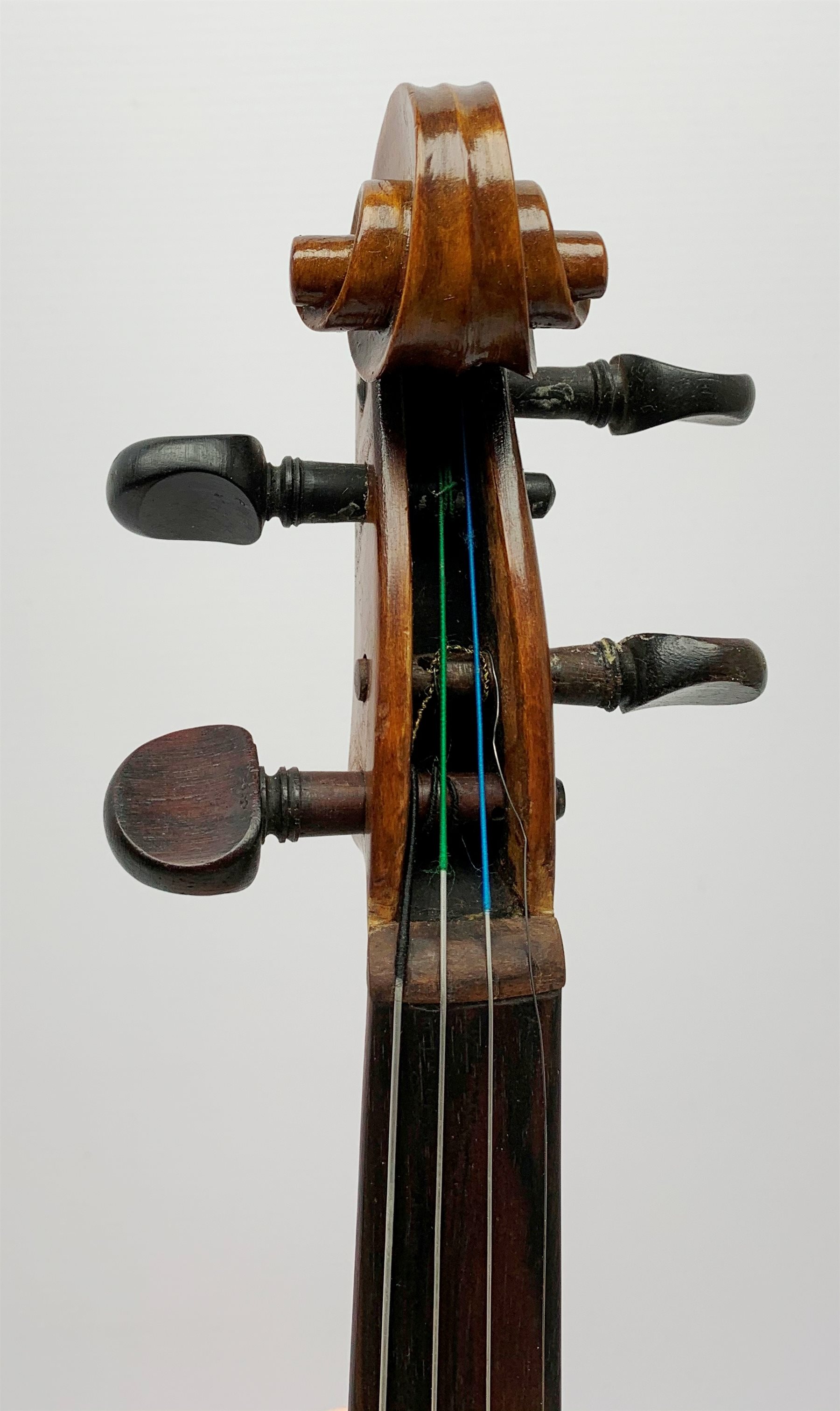 German Saxony violin c1890 with 35.5cm two-piece maple back and spruce top, L59.5cm overall, in car - Image 9 of 10