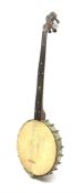 J E Brewster London Universal Favourite fretless banjo with inlaid fingerboard, impressed maker's ma