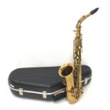 Elkhart 'The Buescher' True-Tone Low Pitch alto saxophone, serial no.147605, in Hiscox Liteflite car